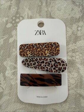 ZARA Brown, Tan & Black Animal Print Hair Clip Trio